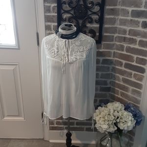 LACE SHEER LONG SLEEVE BLOUSE CREAM WHITE M